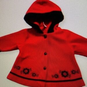Red Hooded Kids Jacket with Floral Design